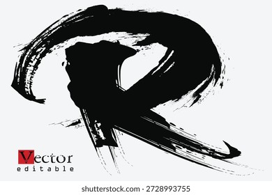 pincelar traça a letra R, Traçado e textura do pincel, elemento de pintura grunge, arte do traçado do pincel, tinta na brochura, traçado de pincel de tinta preta no plano de fundo branco. Elementos de design.eps