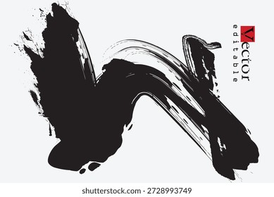 letra W, trazo y textura del pincel, elemento de pintura grunge, arte de trazo de pincel, trazo de pincel de tinta negra sobre fondo blanco. Pintura de tinta en folleto, Elementos de diseño.eps