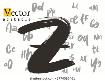brush strokes letter Z, Brush stroke and texture, grunge Ink paint element, Z Font brush stroke art, drawn Z letters Logo design. Brushstroke Letter Logo, black ink brush stroke.eps