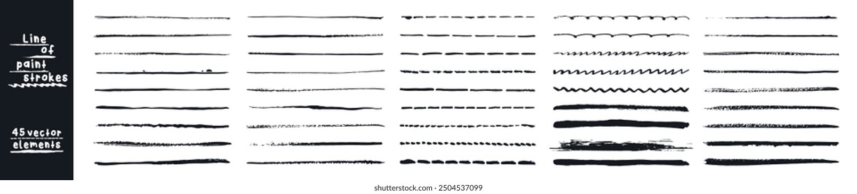 Pincel líneas de trazos. Línea subrayado pincel lápiz rotulador trazo de pintura. 