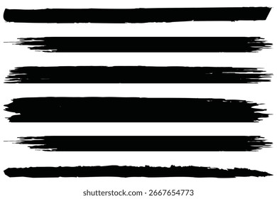Brush strokes lines. Line underline brush pencil pen marker paint stroke. Collection of diverse black ink brush stroke textures and shapes for graphic design elements, grunge-style branding, abstract.