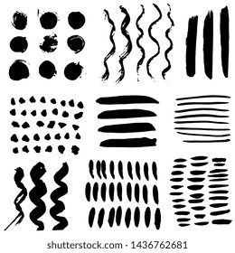 Brush strokes, lines,vector set, ink isolated on white background