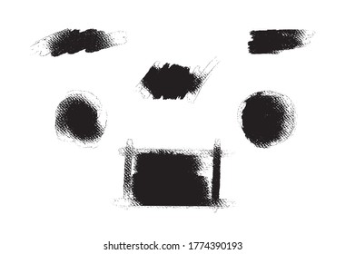Brush strokes on textured watercolor paper. Abstract vector set of black graphic elements for design templates