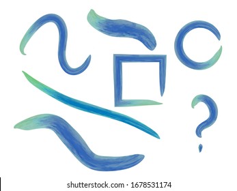 Brush Strokes Original Vector Set. Stains of Paint. Colorful Grunge Design Element. Brush Stroke Template. Hand Paint Smears Collection in Blue, Violet, Green Colors. Gradient Smears Collection