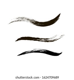 Brush strokes. Paint lines grunge collection. Set of black grungy hand painted brush strokes isolated on white. Abstract ink texture, mascara smudge, makeup eye pencil set.