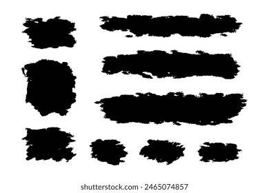 Brush strokes. Paintbrush set. Grunge design elements. Rectangle text boxes. Dirty distress texture banners.