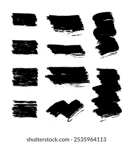 Brush strokes. Paintbrush set. Grunge design elements. Rectangle text boxes. Dirty distress texture banners.