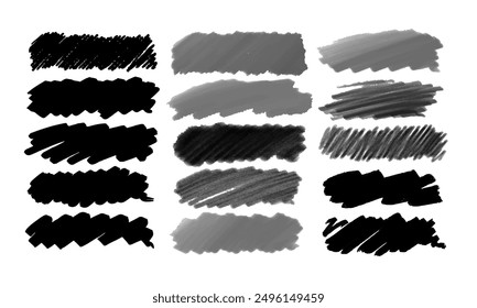 Brush Strokes and Pencil Shading. Fifteen Doodles and Squiggles. Vector Set