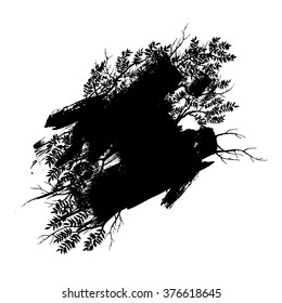 Brush strokes with rough edges and branches. Abstract background. Vector illustration.