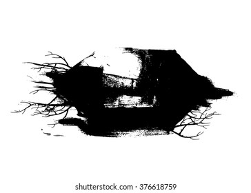 Brush strokes with rough edges and branches. Abstract background. Vector illustration.