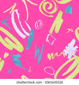 Brush strokes seamless colorful pattern. Chaotic marker strokes vector fashion background. Perfect for wallpaper, gift paper, fabric print, pattern fills, curtains. Pastel colors.