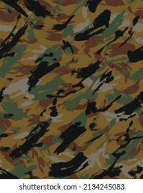 Brush strokes seamless grunge pattern with editable eps Modern military camo texture, army camouflage fashionable textile print with vector illustration dry brush