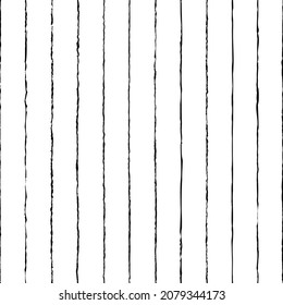 Brush strokes seamless pattern. Black ink stripe on white background. Simple monochrome line patern. Vertical stripes. Striped backdrop for design prints. Hand draw lines texture. Vector illustration