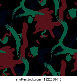 Brush Strokes. Seamless Pattern for Cloth, Linen, Chintz. Bright Seamless Ornament in Vintage Colors. Vector Abstract Background. Rapport
