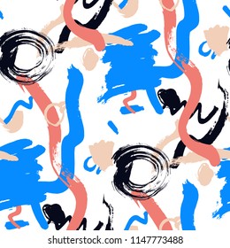 Brush Strokes. Seamless Pattern for Cloth, Textile, Wallpaper. Bright Seamless Ornament in Trendy Colors. Vector Abstract Background. Rapport