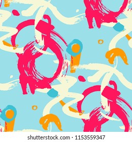 Brush Strokes. Seamless Pattern for Cloth, Linen, Chintz. Bright Seamless Ornament in Retro Colors. Vector Abstract Background. Rapport