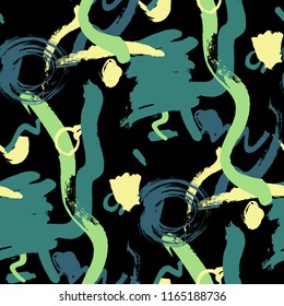 Brush Strokes. Seamless Pattern for Cloth, Linen, Chintz. Bright Seamless Ornament in Trendy Colors. Vector Abstract Background. Rapport
