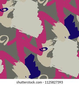 Brush Strokes. Seamless Pattern for Curtain, Print, Tablecloth. Bright Seamless Ornament in Modern Colors. Vector Abstract Background. Rapport