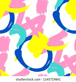 Brush Strokes. Seamless Pattern for Curtain, Print, Tablecloth. Bright Seamless Ornament in Trendy Colors. Vector Abstract Background. Rapport