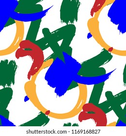 Brush Strokes. Seamless Pattern for Curtain, Print, Tablecloth. Colorful Seamless Ornament in Vintage Colors. Vector Abstract Background. Rapport
