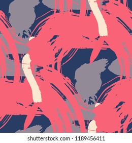 Brush Strokes. Seamless Pattern for Curtain, Print, Tablecloth. Bright Seamless Ornament in Retro Colors. Vector Abstract Background. Rapport