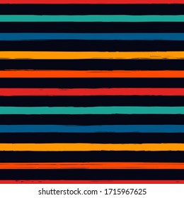 Brush strokes seamless pattern. Freehand horizontal stripes print. Repeated rough edge ink lines background. Simple classic geometric motif. Trendy grunge design. Vector abstract modern wallpaper