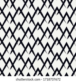 Brush strokes seamless pattern. Freehand horizontal zigzag stripes print. Repeated chevron lines background. Simple classic geometric ornament. Trendy grunge design. Vector abstract modern wallpaper