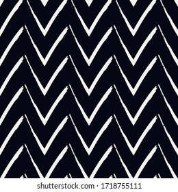 Trazos de pincel sin inconvenientes. Impresión de franjas de zigzag horizontales de mano libre. Fondo de líneas de chevron repetidas. Simple adorno geométrico clásico. Diseño de diseño a la moda. Papel de pared moderno abstracto vectorial