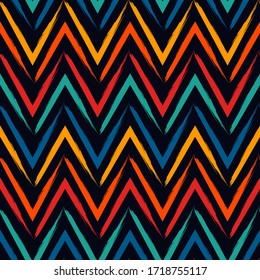 Trazos de pincel sin inconvenientes. Impresión de franjas de zigzag horizontales de mano libre. Fondo de líneas de chevron repetidas. Simple adorno geométrico clásico. Diseño de diseño a la moda. Papel de pared moderno abstracto vectorial