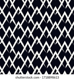 Brush strokes seamless pattern. Freehand horizontal zigzag stripes print. Repeated chevron lines background. Simple classic geometric ornament. Trendy grunge design. Vector abstract modern wallpaper
