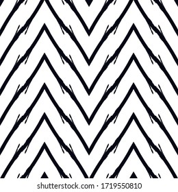 Trazos de pincel sin inconvenientes. Impresión de franjas de zigzag horizontales de mano libre. Fondo de líneas de chevron repetidas. Simple adorno geométrico clásico. Diseño de diseño a la moda. Papel de pared moderno abstracto vectorial