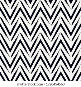 Brush strokes seamless pattern. Freehand horizontal zigzag stripes print. Repeated chevron lines background. Simple classic geometric ornament. Trendy grunge design. Vector abstract modern wallpaper