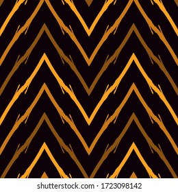 Pinselstriche nahtloses Muster. Weißer Zickzackstreifen mit horizontalem Zickzackdruck. Wiederholte Chevron-Linien Hintergrund. Einfache klassische geometrische Ornamente. Trendy Grunge Design. Abstrakte, moderne Vektorhintergründe