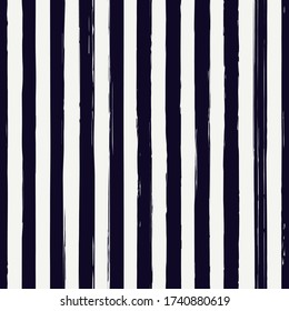 Brush strokes seamless pattern. Freehand vertical stripes print. Repeated rough edge ink lines background. Simple classic geometric motif. Trendy grunge design. Vector abstract modern wallpaper