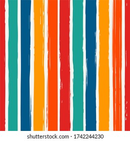 Brush strokes seamless pattern. Freehand vertical stripes print. Repeated rough edge ink lines background. Simple classic geometric motif. Trendy grunge design. Vector abstract modern wallpaper