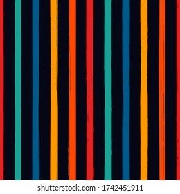 Brush strokes seamless pattern. Freehand vertical stripes print. Repeated rough edge ink lines background. Simple classic geometric motif. Trendy grunge design. Vector abstract modern wallpaper