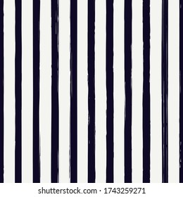 Brush strokes seamless pattern. Freehand vertical stripes print. Repeated rough edge ink lines background. Simple classic geometric motif. Trendy grunge design. Vector abstract modern wallpaper