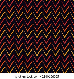 Pinselstriche nahtloses Muster. Weißer Zickzackstreifen mit horizontalem Zickzackdruck. Wiederholte Chevron-Linien Hintergrund. Einfache klassische geometrische Ornamente. Trendy Grunge Design. Abstrakte, moderne Vektorhintergründe