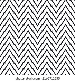 Pinselstriche nahtloses Muster. Weißer Zickzackstreifen mit horizontalem Zickzackdruck. Wiederholte Chevron-Linien Hintergrund. Einfache klassische geometrische Ornamente. Trendy Grunge Design. Abstrakte, moderne Vektorhintergründe