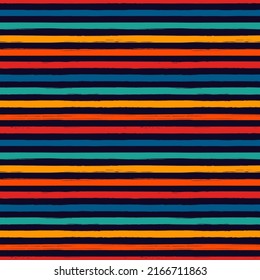 Patrón sin fisuras de pincel. Impresión de franjas horizontales a mano libre. Fondo de líneas de tinta de borde áspero repetidas. Simple motivo geométrico clásico. Diseño a la moda. Papel mural moderno abstracto vectorial