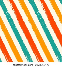 Brush strokes seamless pattern. Freehand diagonal stripes print. Repeated rough edge ink lines background. Simple classic geometric motif. Trendy grunge design. Vector abstract modern wallpaper