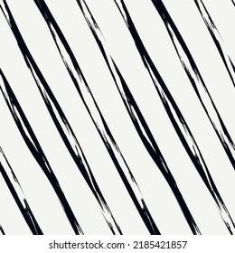 Brush strokes seamless pattern. Freehand diagonal stripes print. Repeated rough edge ink lines background. Simple classic geometric motif. Trendy grunge design. Vector abstract modern wallpaper