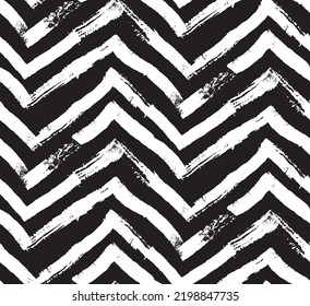 Patrón sin fisuras de pincel. Impresión de franjas de zigzag horizontales a mano libre. Fondo de las líneas de chevron repetidas. Simple ornamento geométrico clásico. Diseño a la moda. Papel mural moderno abstracto vectorial