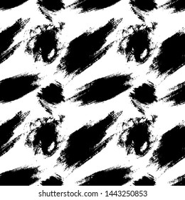 Brush strokes seamless pattern. Hand-drawn black and white vector illustration.