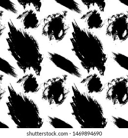 Brush strokes seamless pattern. Hand-drawn black and white vector illustration.