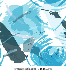 Brush strokes seamless pattern in pastel colors. Vector stylized hand drawn illustration with abstract shapes on white background.