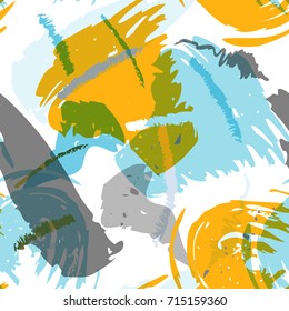 Brush strokes seamless pattern in pastel colors. Vector stylized hand drawn illustration with abstract shapes on white background.
