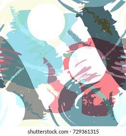 Brush strokes seamless pattern in pastel colors. Vector stylized hand drawn illustration with circles and abstract shapes.