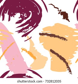 Brush strokes seamless pattern in pastel colors. Vector stylized hand drawn illustration with abstract shapes on white background.