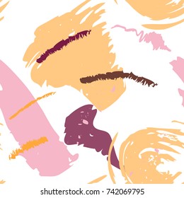 Brush strokes seamless pattern in pastel colors. Vector stylized hand drawn illustration with abstract shapes on white background.